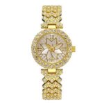 2in1 Studded Women Rhinestone Wrist Watch With Bracelet-Gold - Image 2