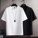 Mens Loose Large Size Short Sleeve T-shirt 2 Pcs-Black/White