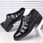 Men's Sandals Casual Breathable PU Leather Shoes - Black