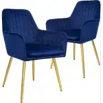 Velvet Dinning Chair With Armrest (Set Of 2 ) Royal Blue