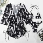 Leaf-print Three-Piece Long-sleeved Swimsuit - Image 2