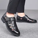 Men's Sandals Casual Breathable PU Leather Shoes - Black - Image 3
