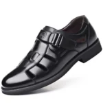 Men's Sandals Casual Breathable PU Leather Shoes - Black - Image 2