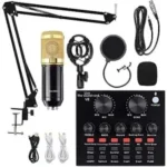 Condenser Microphone With Stand - Pop Filter And Sound Card