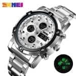 Skmei 1389 Quartz Man Watch Fashion Watch Luminous Multi-functional Three Time -Silver