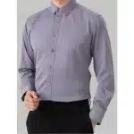 2pcs Men's Work Style Solid Color Polyester Dress Shirts, Regular Fit, Long Sleeve, Lapel grey/white - Image 3