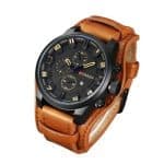 Curren Exotic Leather Strap Military Sports Men Watch-Coffee Brown