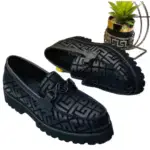 Men's Geometric Loafers With Chunky Sole And Metallic Accent - Black