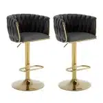 Adjustable Velvet Bar Stools - Grey - Set Of 2