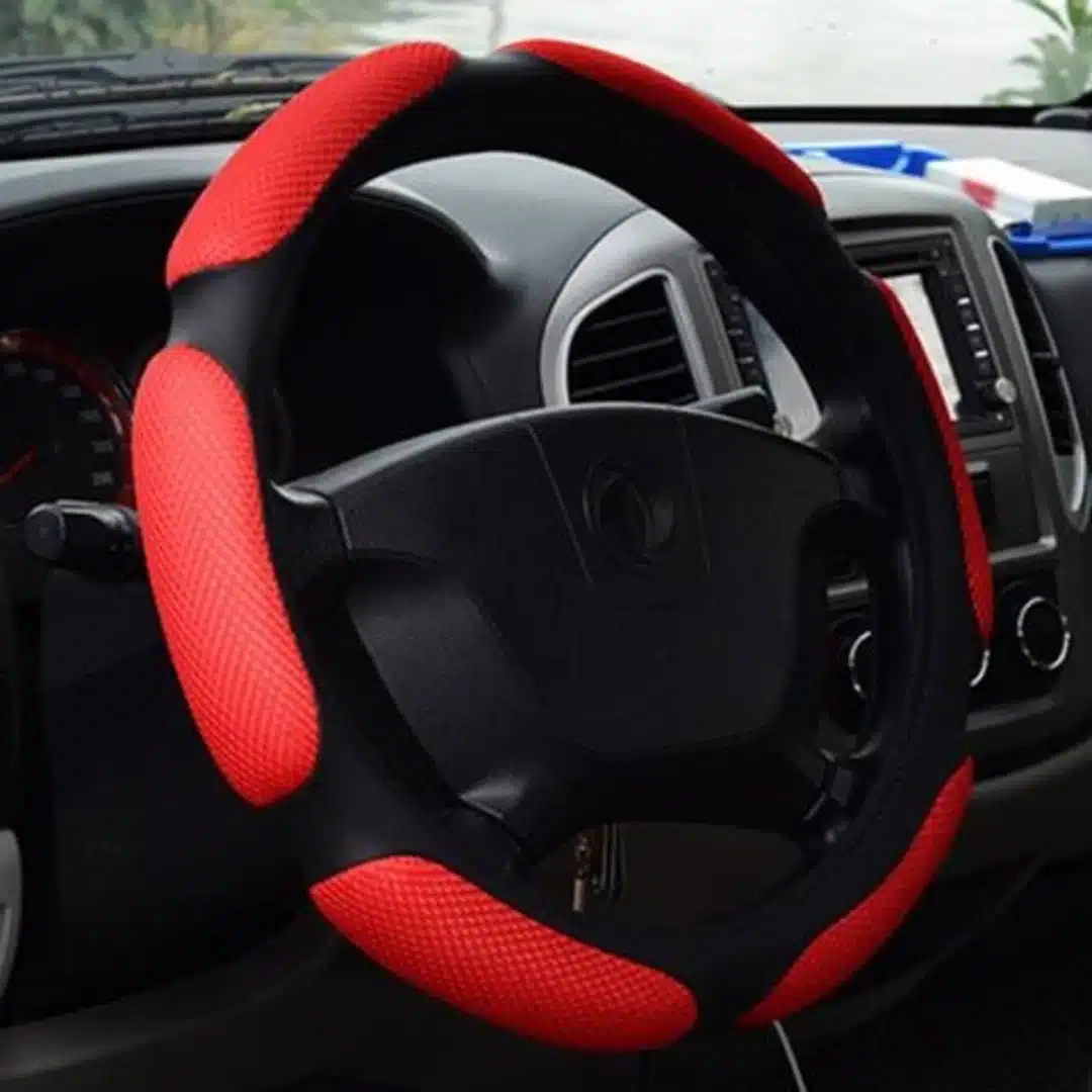 99079_1763076791 Top Grade Fabric Ergonomic Steering Wheel Cover - Red And Black - Image 1